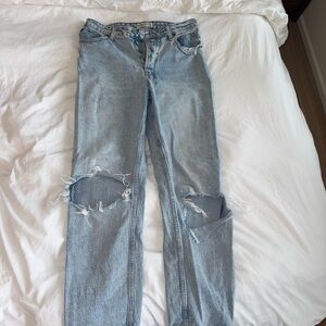 Abercrombie & Fitch Blue Straight Leg Jeans with Distressed Details